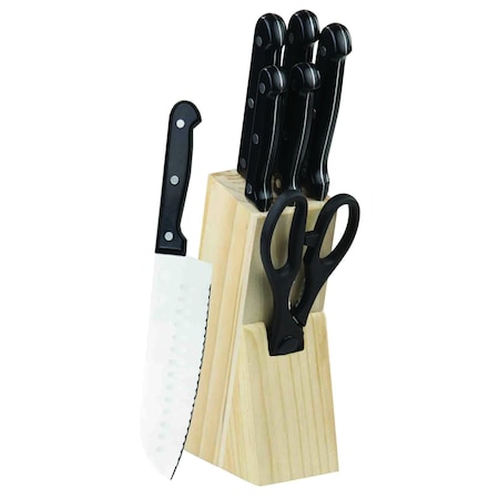 Home Basics 7 Piece Knife Set with Block, Black KS44842
